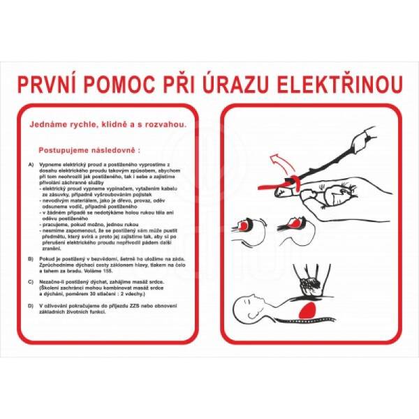 Tabulka První pomoc při úrazu elektřinou, A3, plast